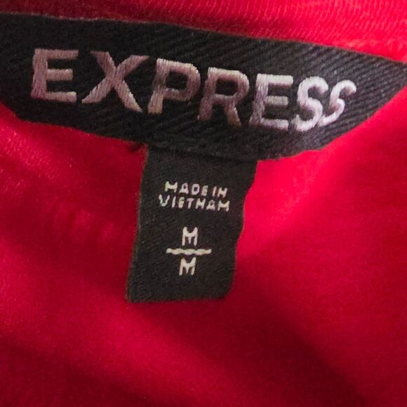 Express Vibrant Red Dress, navy striped sleeves. - Picture 5 of 5